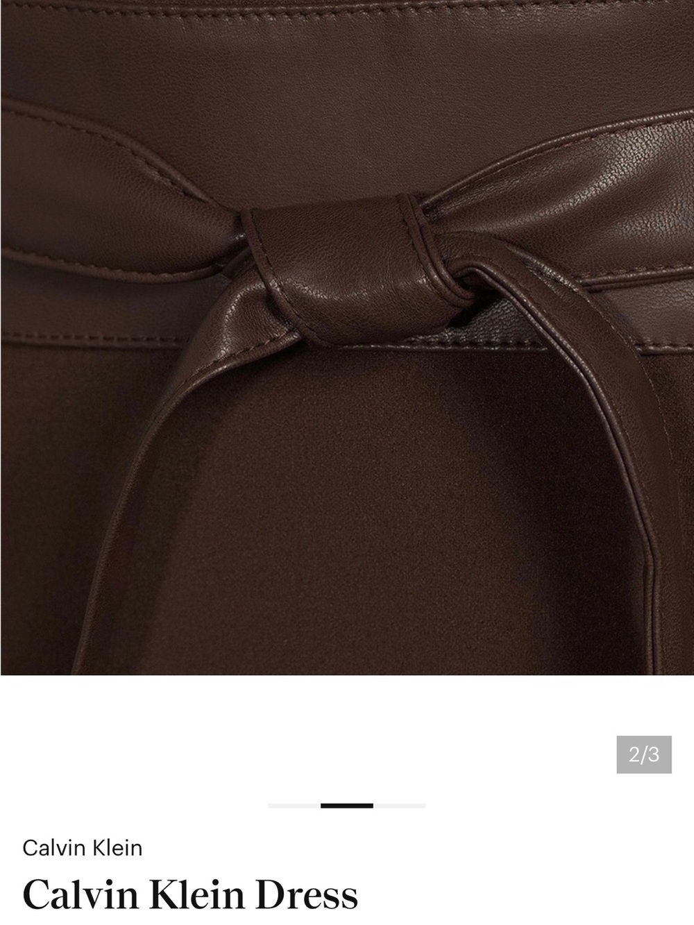 Calvin Klein Chocolate Brown Midi Sheath Dress with Faux-Leather Tie - Picture 12 of 12